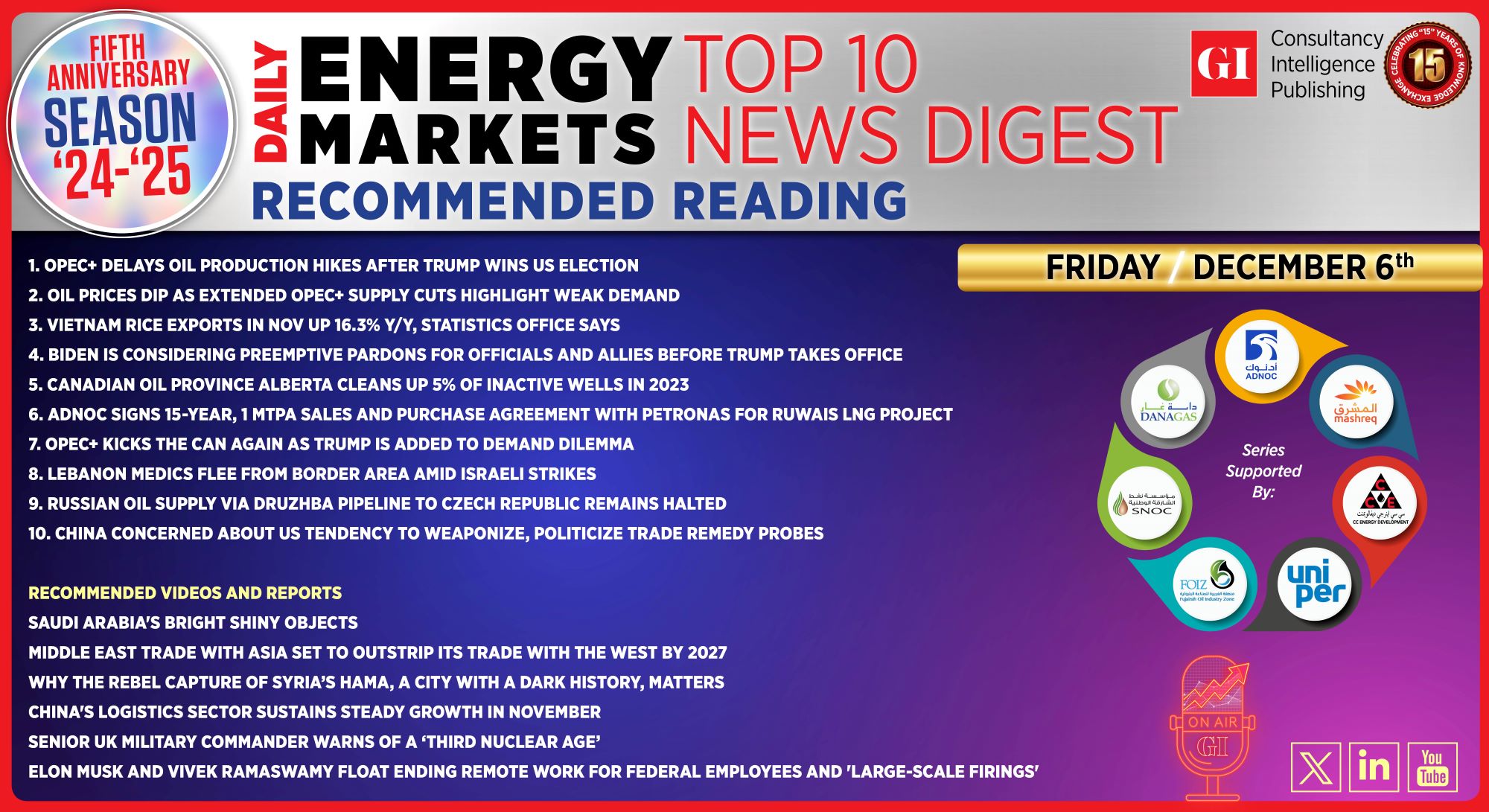 Top 10 - Daily Energy Markets News Digest: December 6, 2024