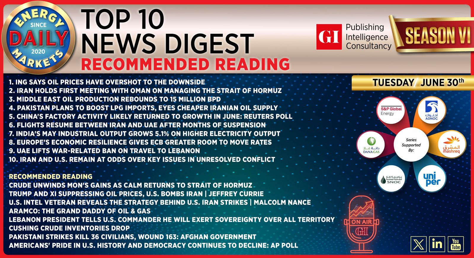 Top 10 - Daily Energy Markets News Digest: June 30, 2026