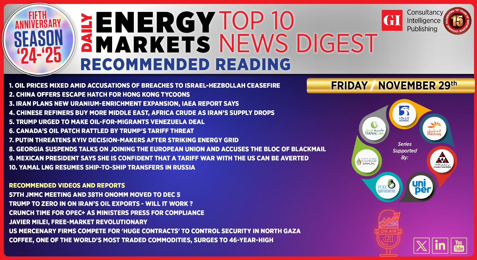 Top 10 - Daily Energy Markets News Digest: November 29, 2024